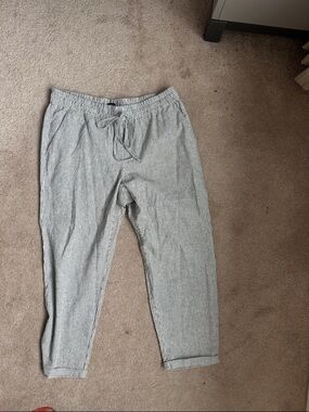 JCrew Factory Women's Casual Drawstring Pants in Light Gray Stripe